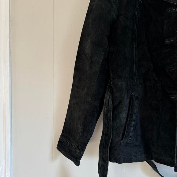 Genuine vintage black leather jacket button up women's large - Picture 3 of 8